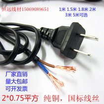 Pure copper standard power cord two plugs 2*0 75 square 1 8 m-core power cord with plug two holes