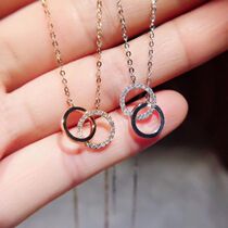 White 18K gold insert drilling double ring necklace life connection can be worn