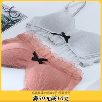 Underwear suit women without rims thin section college high school girl bra gathered small bra sexy lace summer