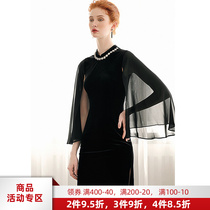 Menopausal Retro Improved Qipao Silk Suede Dress Dress Woman Spring Dress 2022 New Handmade Nail Beads Gown Small Black Dress