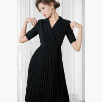 Menopausal high-end able temperament Feminine Sol Professional Suit Collar Dress Summer Goddess Van Suit Dress long dress