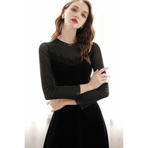 Top-secret Fashion Black Mesh Yarn Splicing Velvet Dress Woman Spring Autumn 2022 New Round Neckline With Great Swing Dress
