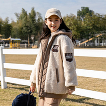 Junior high school student lamb wool jacket winter clothing Teenage Girl Loose two Lions Thickened High Middle Girl Cotton Clothing Cotton Clothing