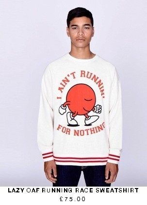 Lazy Oaf Autumn Men's Personalized Cartoon Printing Runnign Beam Word Long -sleeved T -shirt sweater SF Lazy Oaf Autumn Men's Personalized Cartoon Printing Runnign Beam Word Long -sleeved T -shirt sweater SF