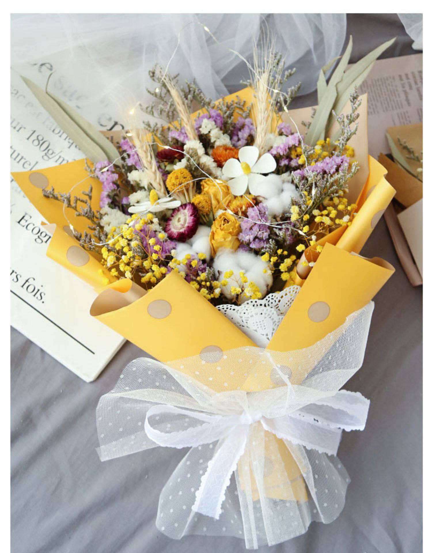 网红满天星花束送人手捧玫瑰生日创意女朋友干花真花混搭花束礼物