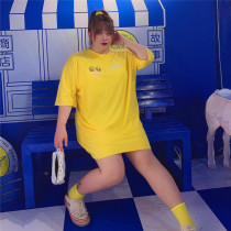 Yellow short sleeve T-shirt women ins tide brand summer loose Korean net red smiling face printing half sleeve jacket large size women's clothing