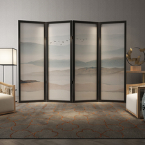 New Chinese solid wood screen partition folding screen living room entrance office bedroom folding mobile simple abstract landscape