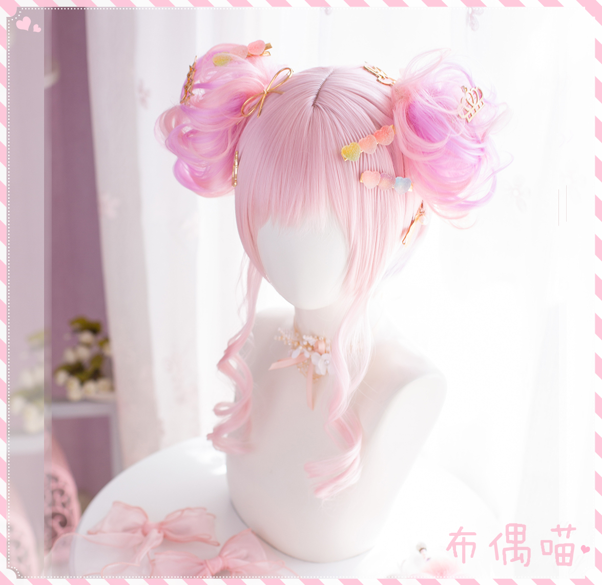 Cloth Puppet lolita lolita pink iridescent Iridescent Layer Double Floral Wrap Subwig Cute Sweet Tie Double Tiger Mouth Clip Short Roll