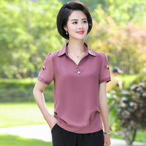 Middle Aged Woman Mom Summer Clothing Short Sleeve T-shirt Snowspinning Shirt With loose foreign air-turned-in-the-shirt-shirt