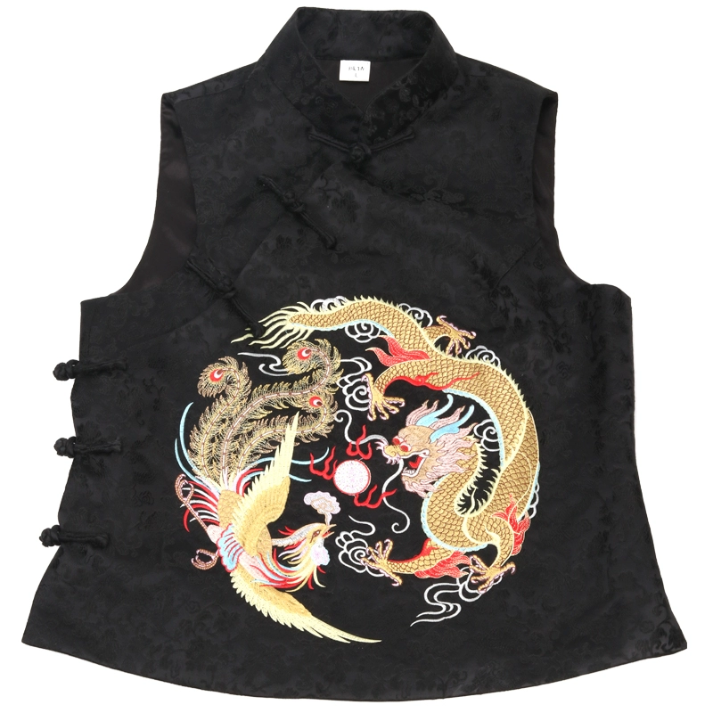 Mùa xuân và mùa thu phong cách Trung Quốc ngành công nghiệp nặng thêu hoa ngắn khóa đĩa satin ngắn không tay Tang phù hợp với áo ghi lê áo khoác ghi lê áo khoác của phụ nữ - Áo vest