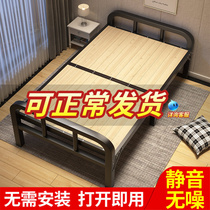Simple household folding bed office lunch solid wood iron frame double bed hard bed adult rental room single bed