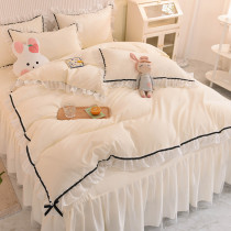 Korean double lace non-slip bed skirt set of four-piece skin-friendly padded cotton quilt cover bed sheet bedding princess wind