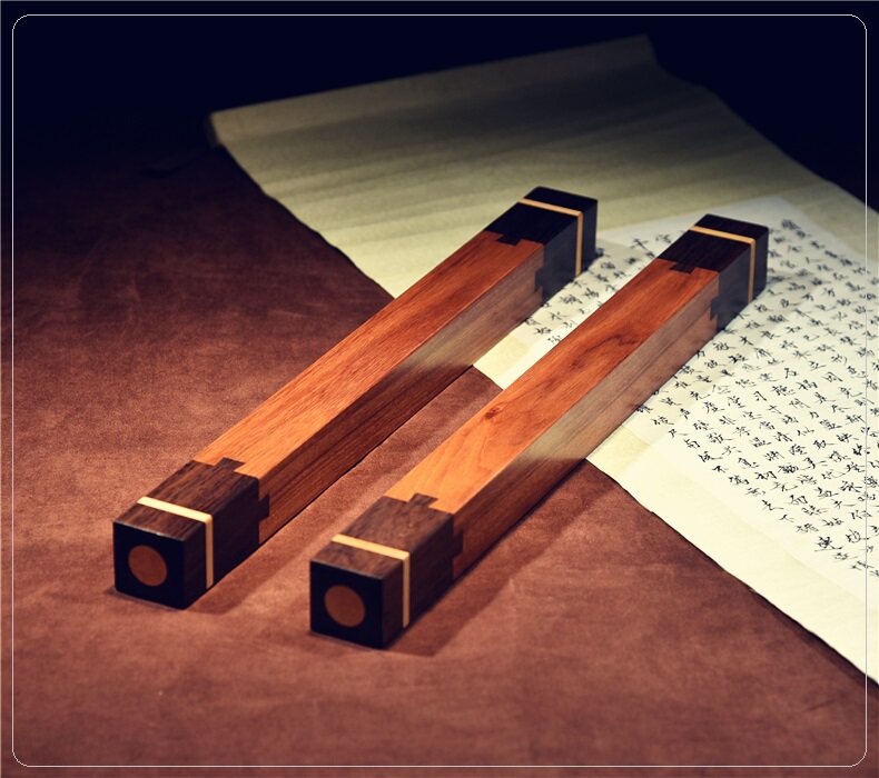 实木镶铜镇尺花梨木铜芯镇纸新中式复古现代简约书镇压纸仿古