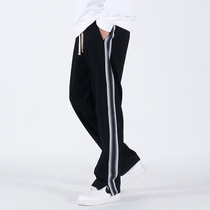 Mr forty draped woven belt zipper pants mens loose trend Joker straight casual pants striped trousers