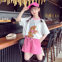 Girls Set Summer 2022 New Foreign Thin Style Children Summer Middle School Funky Internet Red Short Sleeve Two-Piece Set