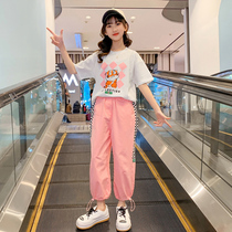 Girls Set Summer 2022 New Kids FashionAble Foreign Korean Version Short Sleeve Thin Summer Sports Two-Piece Set
