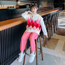 Girls Set Spring Dress 2022 New Fashionable Korean Edition Childrens Net Red Spring and Autumn Medium Boy Sports Three-Piece Set