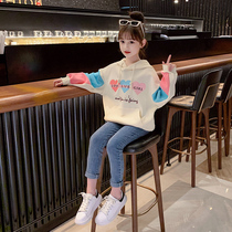 Girls sweatshirt Spring and Autumn Yangqi 2022 new Korean version of childrens clothing fashionable Internet celebrity in the big childrens spring wear hooded top