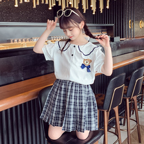 Girls dress summer 2022 new style foreign style childrens academy style pleated skirt summer short sleeves two-piece skirt