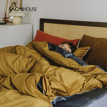 Nordic short velvet yellow four-piece bedding double-sided velvet coral velvet winter flannel bed sheets quilt cover