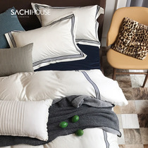 American white bed four-piece set 80 pure cotton simple Nordic cotton bedding solid color embroidery quilt cover