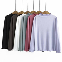 Black T-shirt women half high neck long sleeve base shirt 2021 Spring and Autumn new large size slim knitted thin coat women