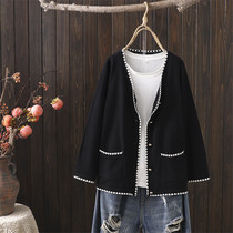 Fat mm small fragrant wind knitted sweater 2021 Spring and Autumn new ladies temperament large size foreign atmosphere thin cardigan coat women