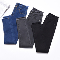 2021 spring and autumn new high-waisted jeans womens nine-point Korean version stretch tight thin wild burr small feet pants