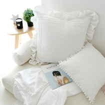 Cotton pillow Princess wind cotton pillow sofa bedroom bed cushion white lace ruffle lace backrest