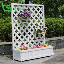 Anti-corrosive wood flower groove partition outdoor balcony climbing rattan frame flower pot white grid fence flower case planting box flower box