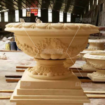 Outdoor Sandstone Engraving Flower Pot Villa Courtyard Sculpture Flower Bowl Real Estate Landscaped Sandstone Stone Sculpture Handicraft Pendulum