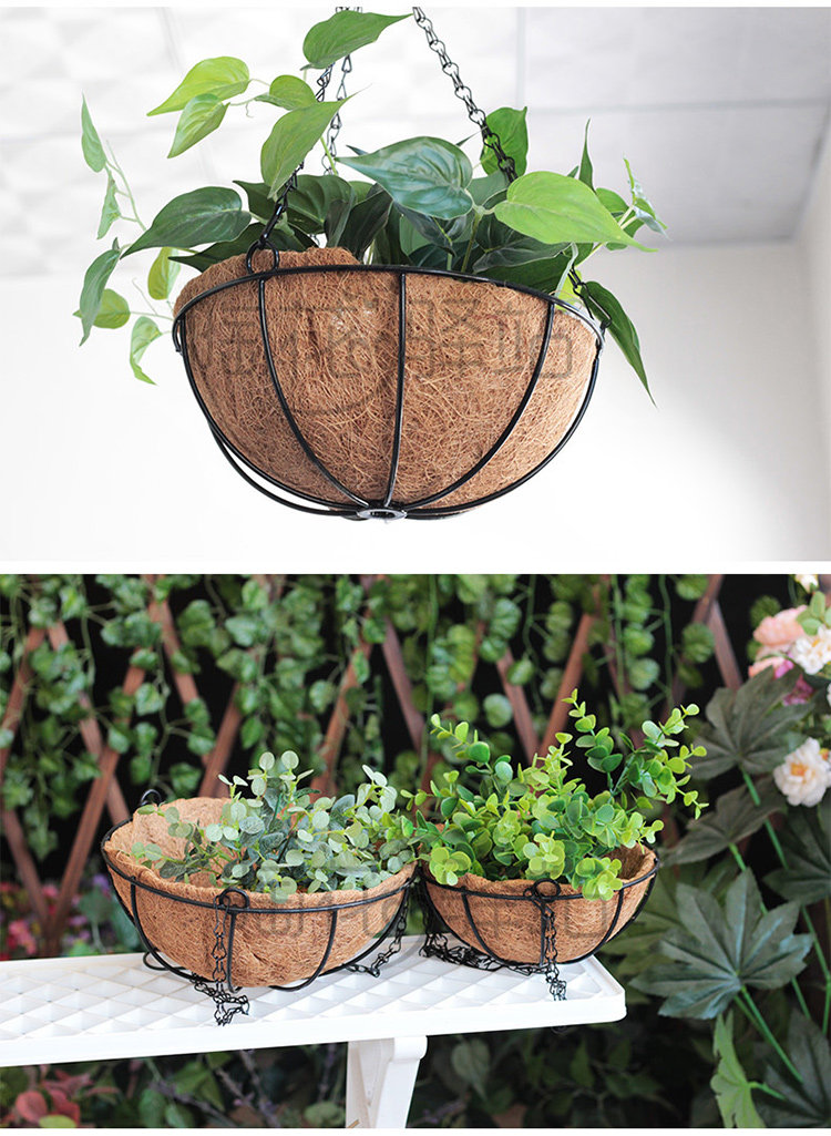 鸟巢垂吊盆椰棕花盆鸟窝半圆形花篮铁艺田园阳台驼色绿萝盆栽挂篮