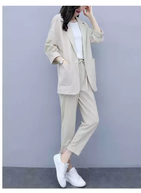 Phụ nữ phù hợp với áo khoác mùa xuân và mùa hè mới phong cách Hàn Quốc lỏng lẻo thời trang bình thường tính khí mạng người nổi tiếng bùng nổ bộ đồ nhỏ phù hợp với phần mỏng - Bộ đồ