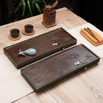 Ebony solid wood whole tea plate Fish play inlaid silver tea sea dry bubble table Zen tea tray Household simple chicken wings small tea table