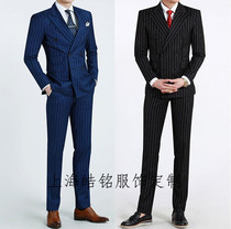 Tailored English stripe double-breasted suit suit suit set for groom mens wedding business formal suit suit