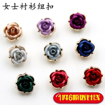 High-end decorative womens Buckles cardigan shirt retro fashion round Joker rose button shirt