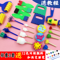 Round sponge painting brush Childrens painting graffiti tool Mushroom head seal kindergarten DIY extension stick painting brush