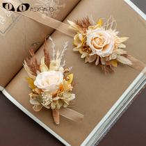 Eternal flower Penang rose Groom corsage Wedding lapel flower Travel shot real flower brooch Bride wedding wrist flower