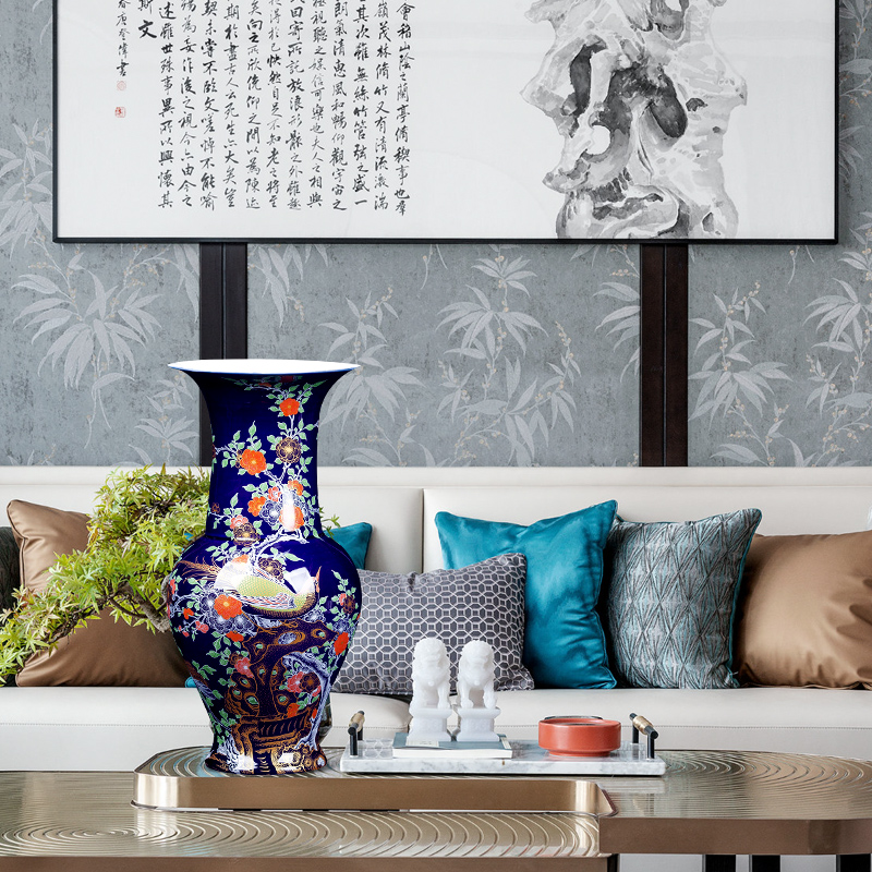 Jingdezhen ceramic vase furnishing articles blue Chinese hand - made paint archaize sitting room flower arranging rich ancient frame decorate restoring ancient ways