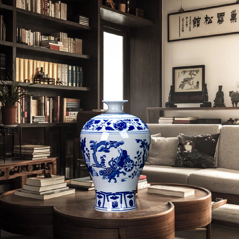 Jingdezhen ceramic blue and white porcelain vase furnishing articles rich ancient frame antique Chinese written down the mountain handicraft sitting room