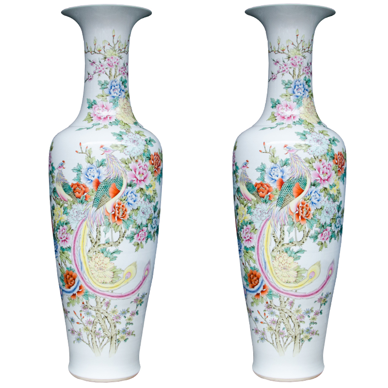 Antique hand - made Z055 jingdezhen ceramics powder enamel blooming flowers large vases, sitting room adornment is placed