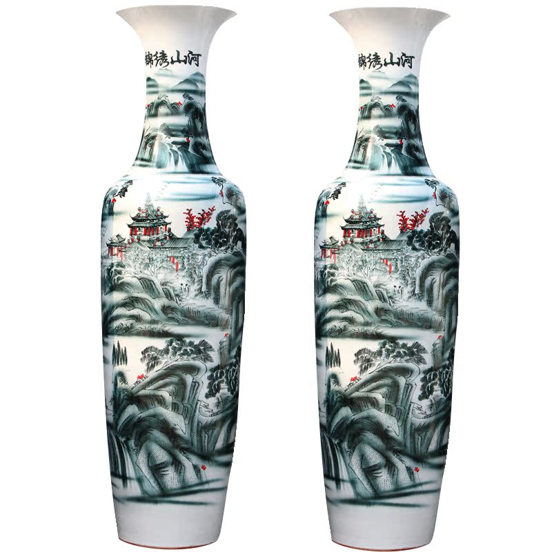 Sf52 jingdezhen ceramic floor big vase hand - made splendid sunvo color ink landscape Chinese sitting room adornment is placed