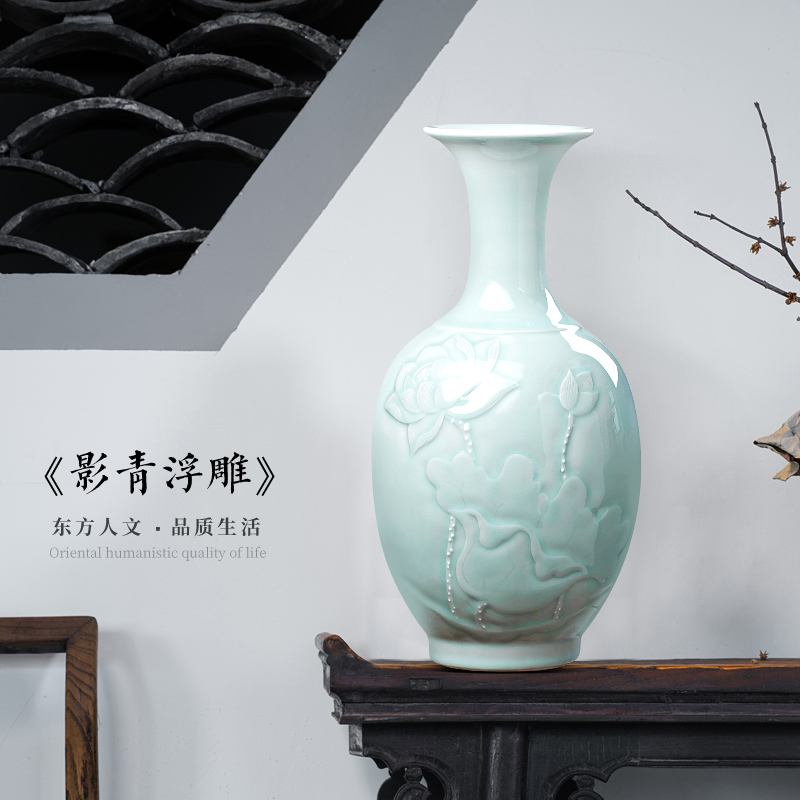 Jingdezhen archaize shadow blue anaglyph ceramic vases, flower arranging the new Chinese rich ancient frame sitting room adornment home furnishing articles