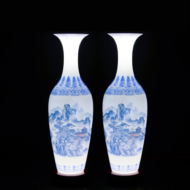 Jingdezhen ceramics thin foetus Chinese classical landscape painting of the blue and white porcelain vase home sitting room adornment is placed