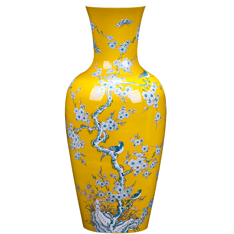 Jingdezhen ceramic antique kangxi vase furnishing articles large hand made yellow flower arranging Chinese ancient frame sitting room adornment