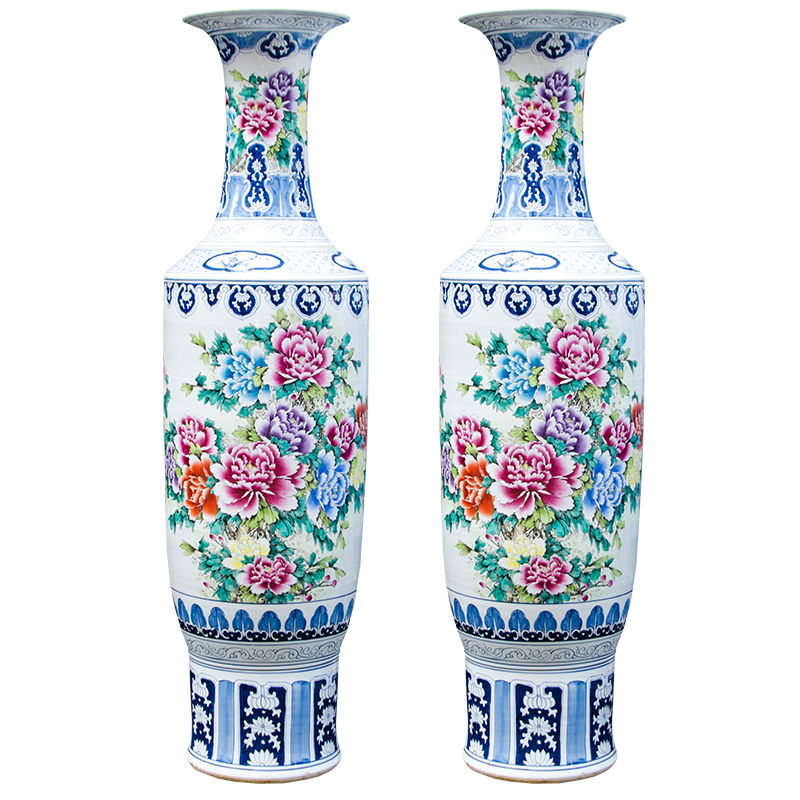 Jingdezhen ceramics hand - made famille rose blooming flowers large vases, Chinese style living room decorations furnishing articles Z056