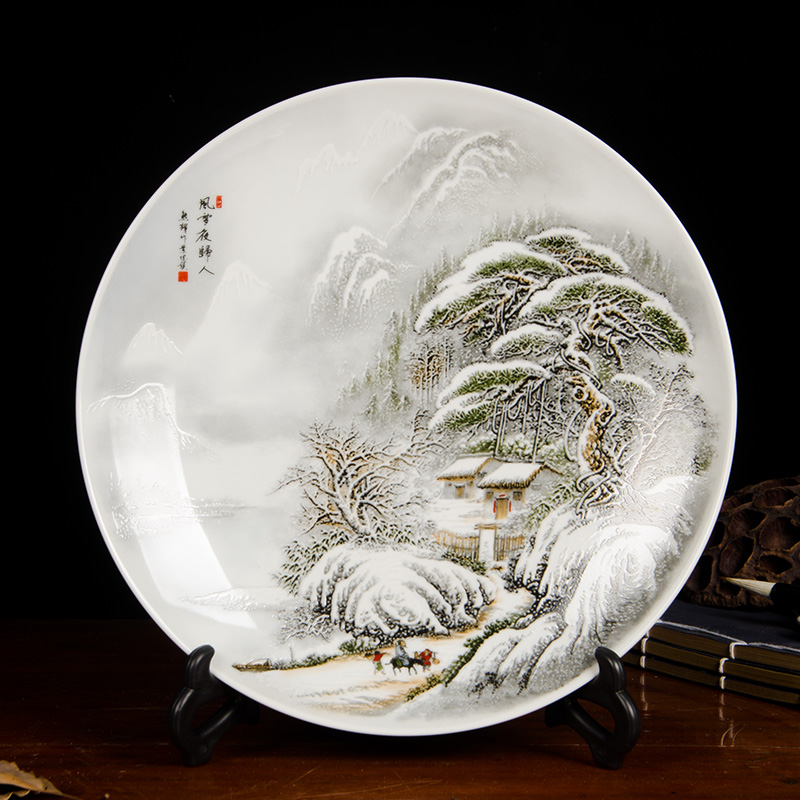 Chinese landscape painting hanging dish Z035 jingdezhen ceramics decoration plate sitting room porch rich ancient frame place to live in