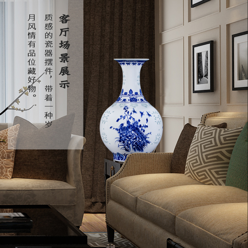 Exquisite blue and white porcelain of jingdezhen ceramics floret bottle of flower arrangement, the new Chinese style living room decorates porch place TV ark