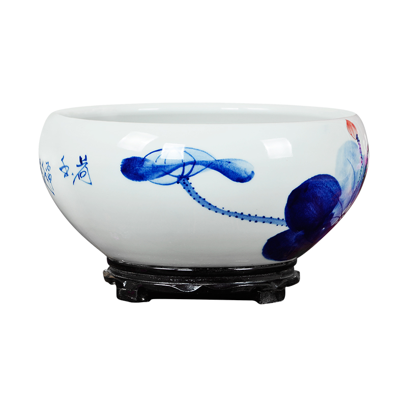 Hand draw freehand brushwork in traditional Chinese jingdezhen ceramics gold fish tank water shallow refers to basin furnishing articles sq0 writing brush washer tortoise cylinder water lily