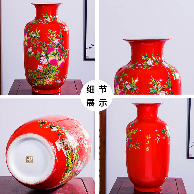 Aj45 jingdezhen ceramics China red large vases, furnishing articles home sitting room adornment rich ancient frame handicraft